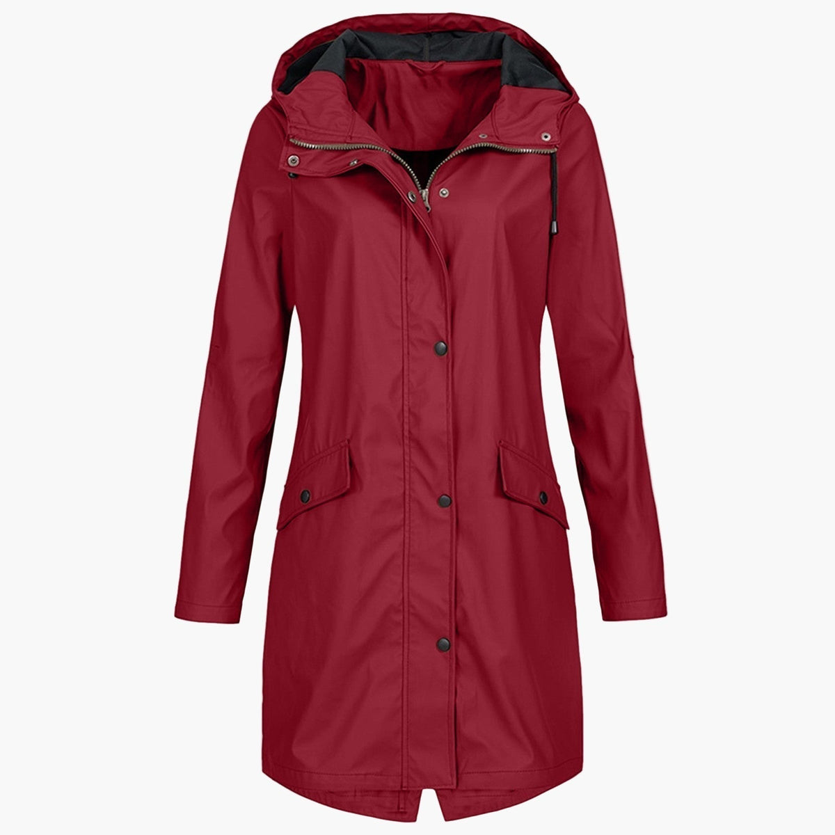 Women's long hooded waterproof raincoat in a versatile neutral colour family (view 4)