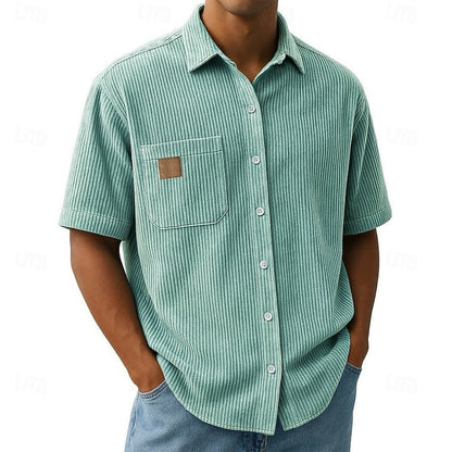 Kessoro men's ribbed textured short-sleeve button-up shirt in blue, khaki, green, black and navy