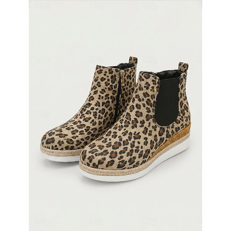 Kessoro women's cushioned wedge side-zip ankle boots in brown, leopard, burgundy, blue and black - view 9