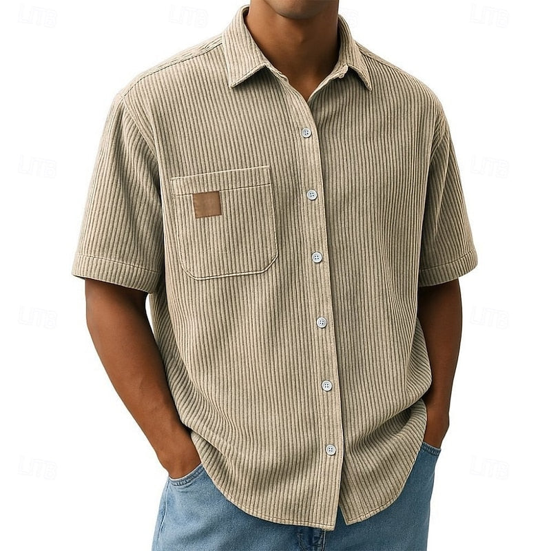 Kessoro men's ribbed textured short-sleeve button-up shirt in blue, khaki, green, black and navy