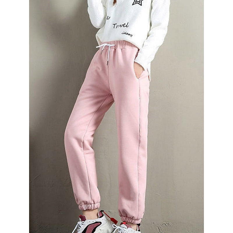 Kessoro women's high-waist fleece-lined drawstring joggers in pink, grey, black or yellow