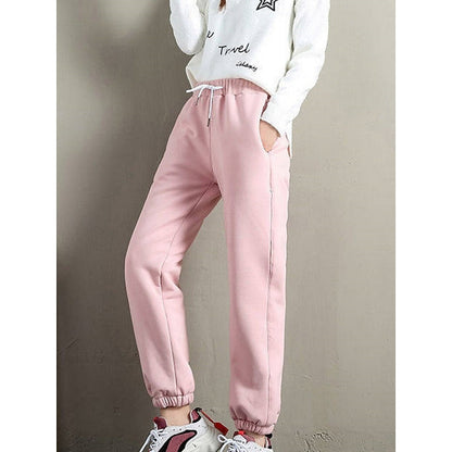 Kessoro women's high-waist fleece-lined drawstring joggers in pink, grey, black or yellow
