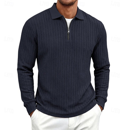 Kessoro men's textured quarter-zip polo shirt in one of six colourways, view 9 of 10