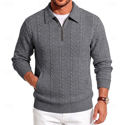 Kessoro men's textured quarter-zip knit sweater in one of five colourways, view 7 of 10