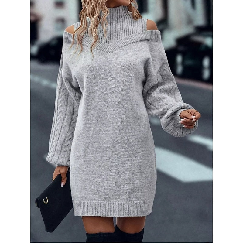 Kessoro women's cold-shoulder turtleneck sweater dress in a soft cozy knit