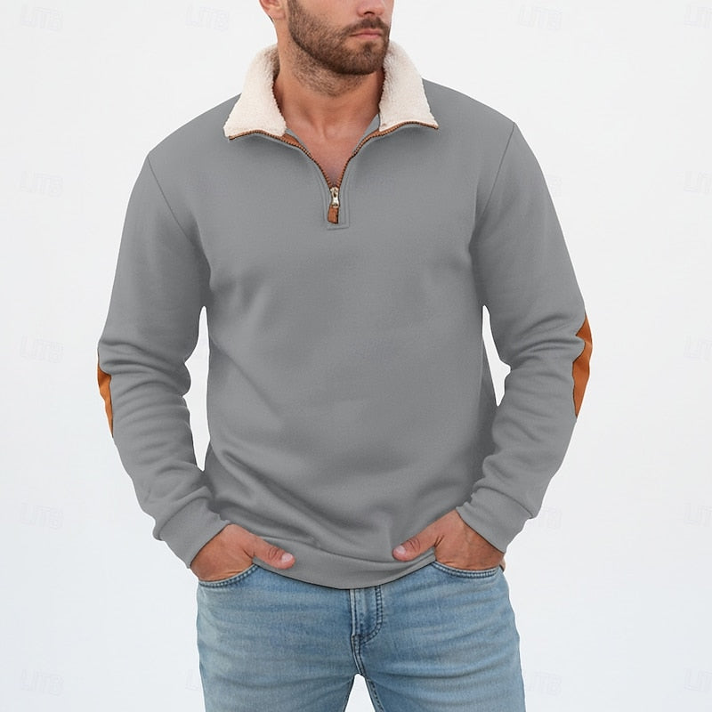 Kessoro men's standing collar half-zip pullover sweater in black, khaki, light grey, dark grey and navy blue