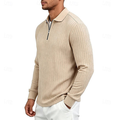 Kessoro men's textured quarter-zip polo shirt in one of six colourways, view 3 of 10