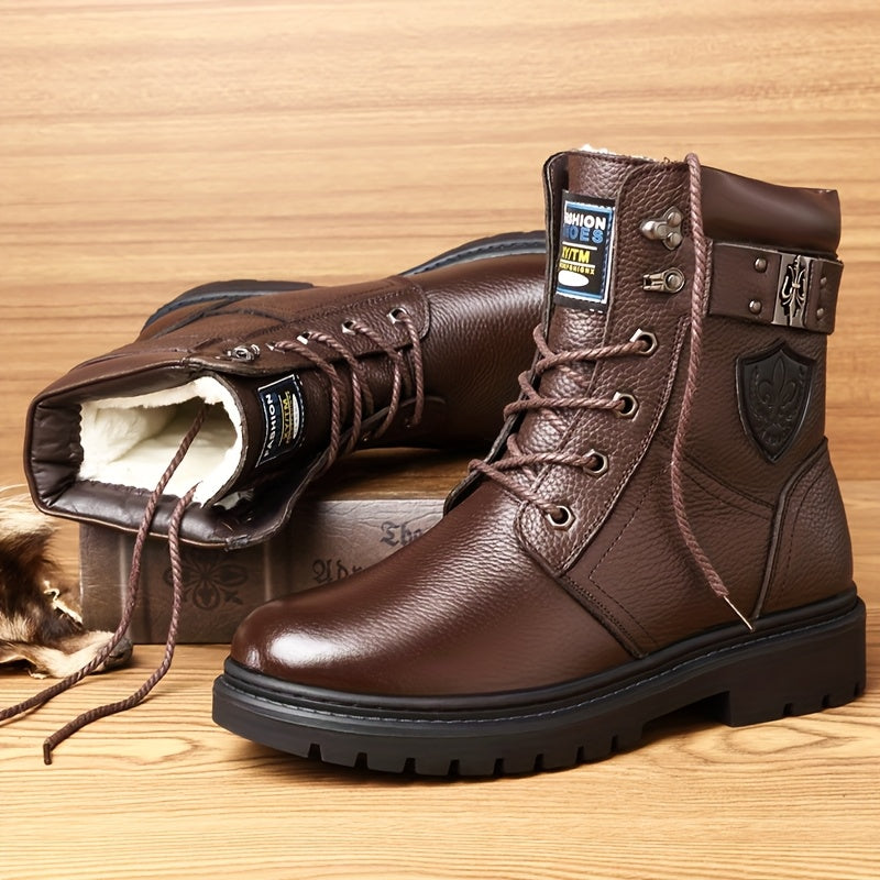 Kessoro men's insulated fleece-lined high-top cold-weather boots in black and brown