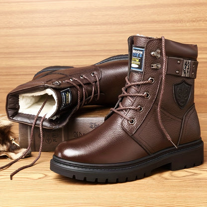 Kessoro men's insulated fleece-lined high-top cold-weather boots in black and brown