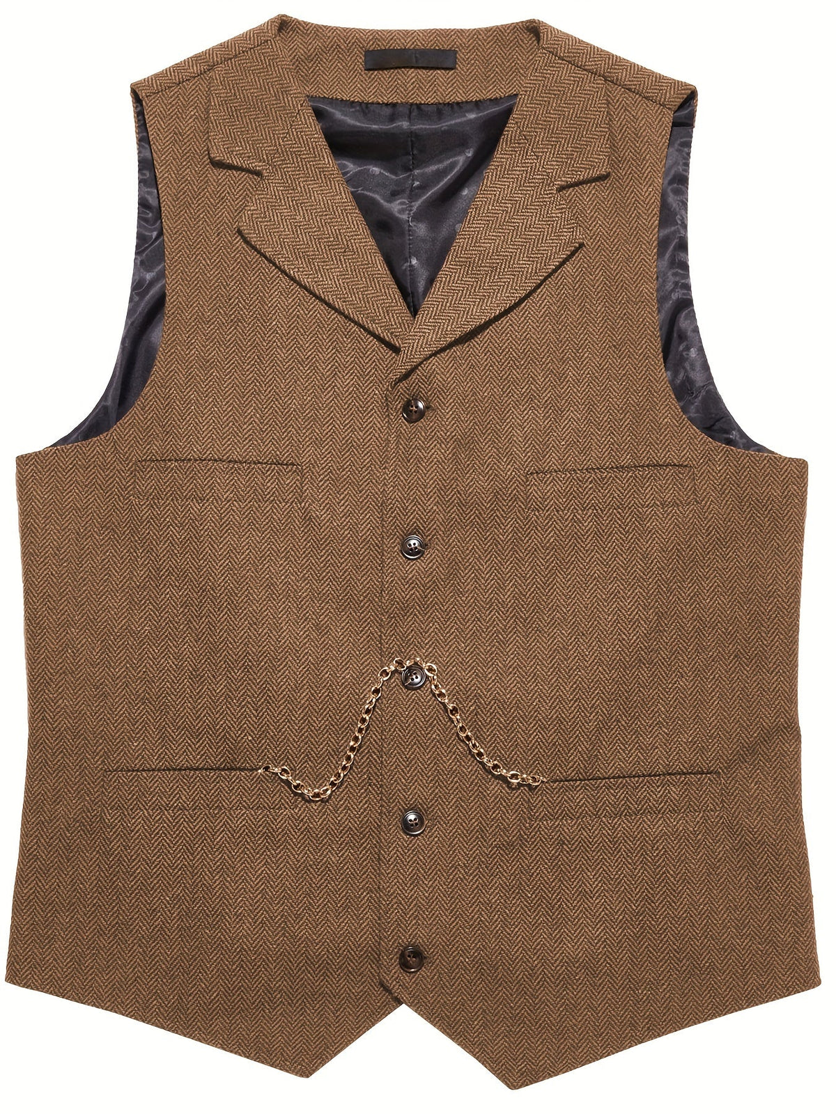 Kessoro Men's Refined Herringbone Tailored Waistcoat in black, coffee brown, royal blue, green and light brown - men's apparel, view 32 of 35
