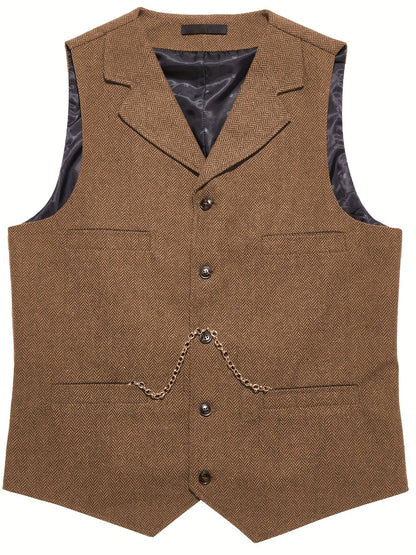 Kessoro Men's Refined Herringbone Tailored Waistcoat in black, coffee brown, royal blue, green and light brown - men's apparel, view 32 of 35