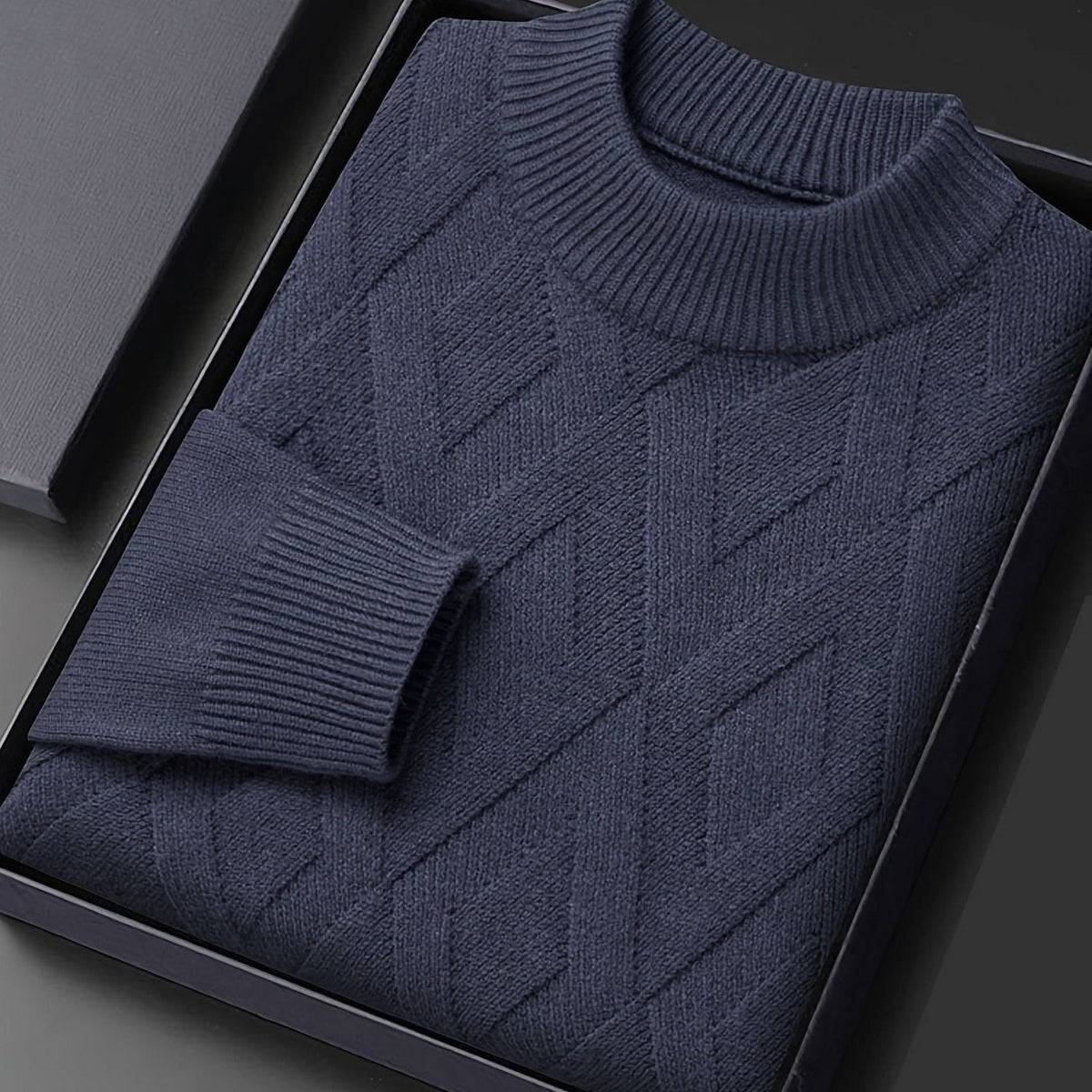 Kessoro men's textured mock-neck knit sweater in deep blue-grey winter tones