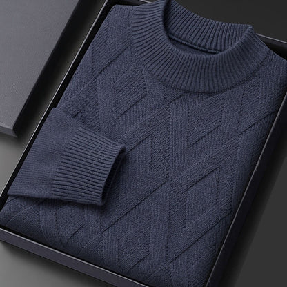 Kessoro men's textured mock-neck knit sweater in deep blue-grey winter tones