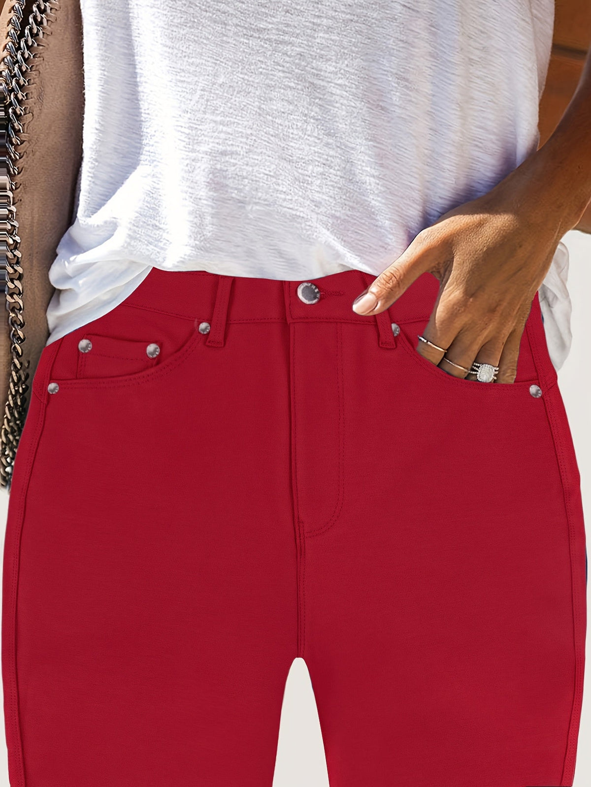 Kessoro women's high-waisted stretch skinny jeans shown in a range of denim and solid colourways