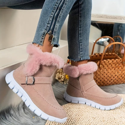 Kessoro women's plush-trimmed winter ankle boots in black, pink, grey and brown