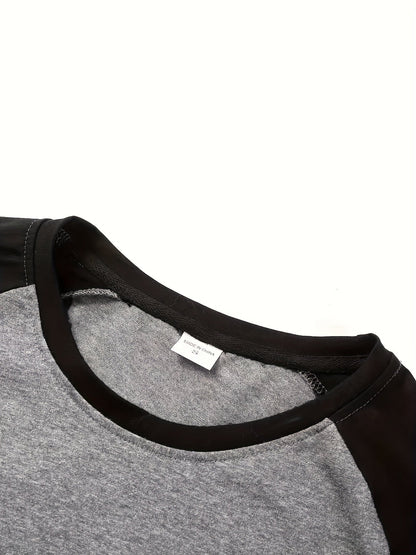 Men's two-tone raglan long-sleeve t-shirt in black, light grey and white, fabric texture view