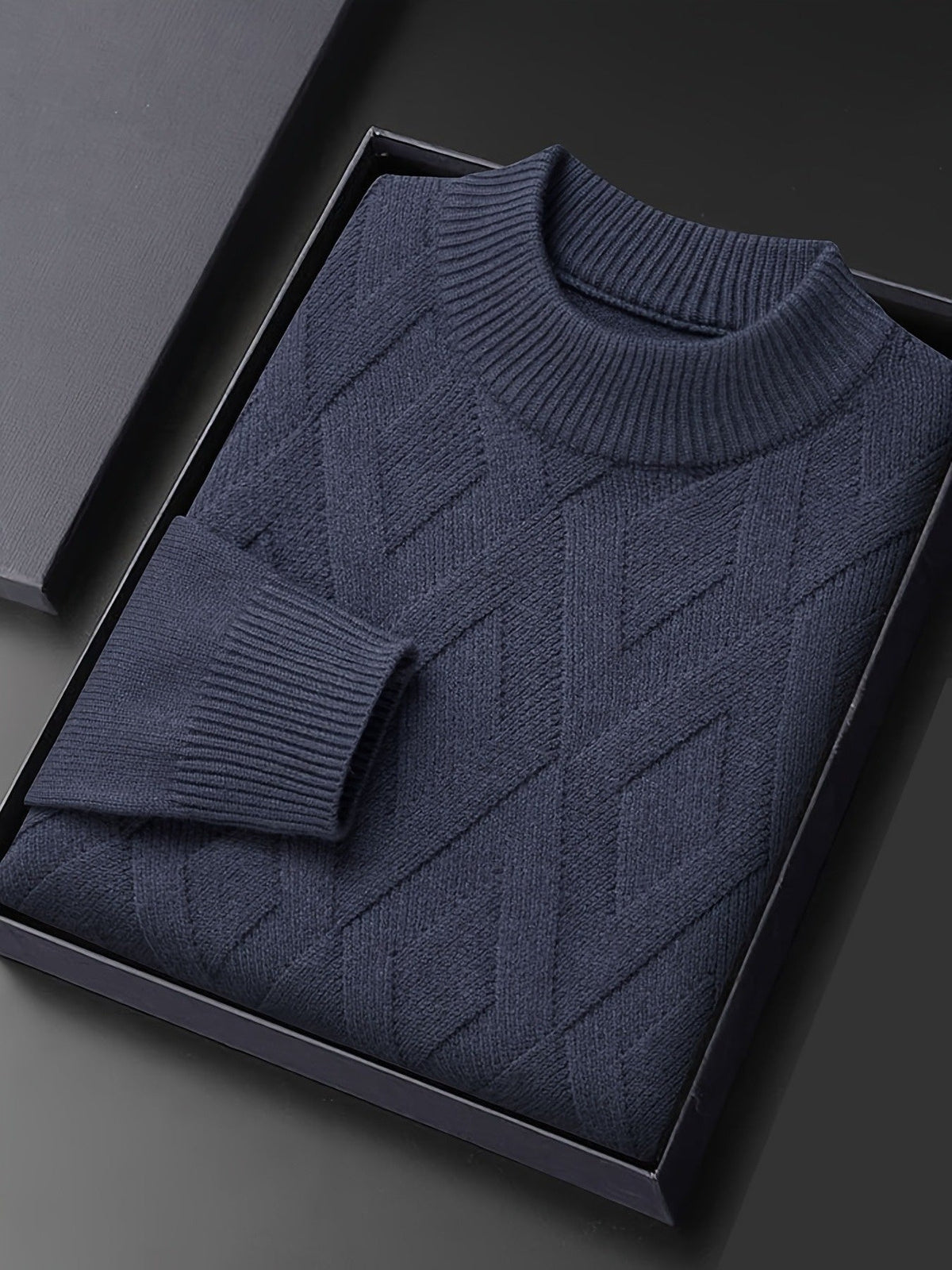 Kessoro men's textured mock-neck knit sweater in deep blue-grey winter tones