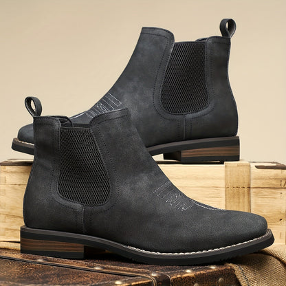 Kessoro men's classic elastic-panel Chelsea boots in black or brown leather with a pull tab