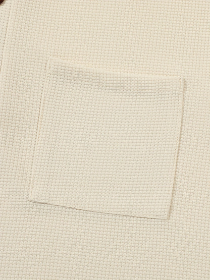 Men's textured long sleeve henley shirt in khaki, white, black, grey and burgundy, styled view