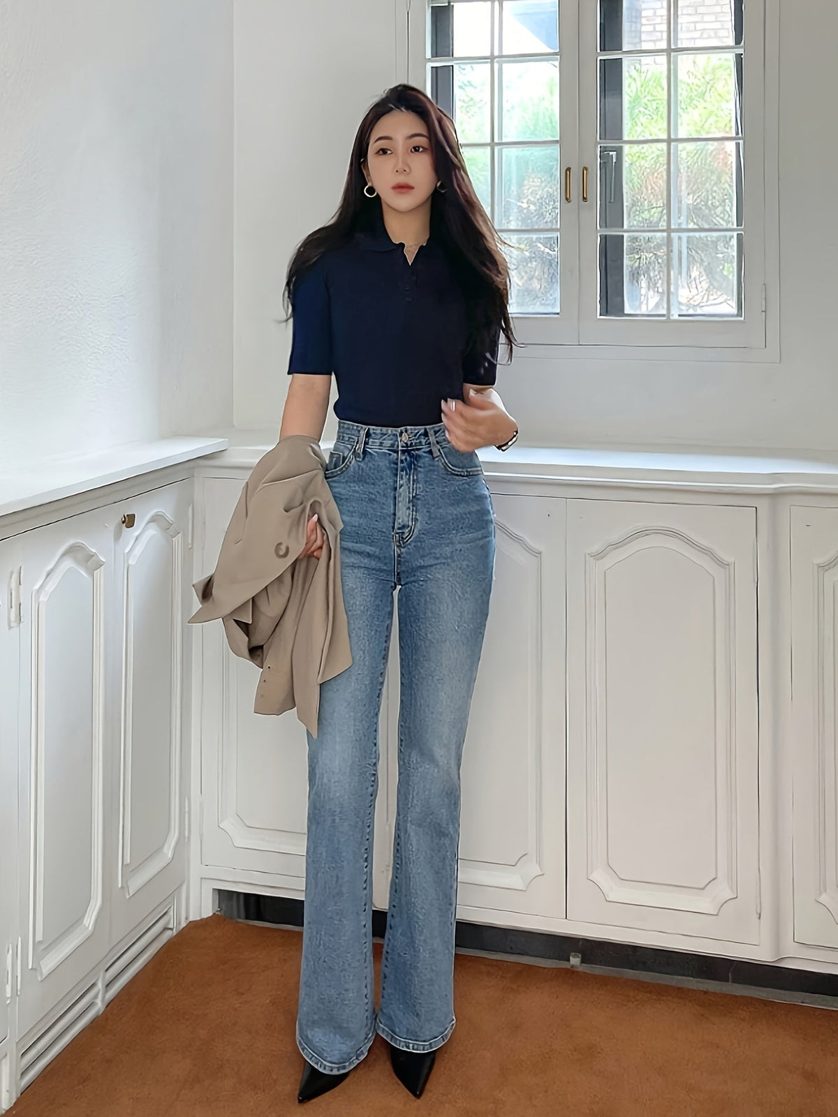 Kessoro women's ribbed half-button collared top in smooth refined colourways