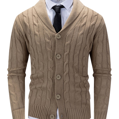 Kessoro men's shawl collar cable knit cardigan in refined classic colourways