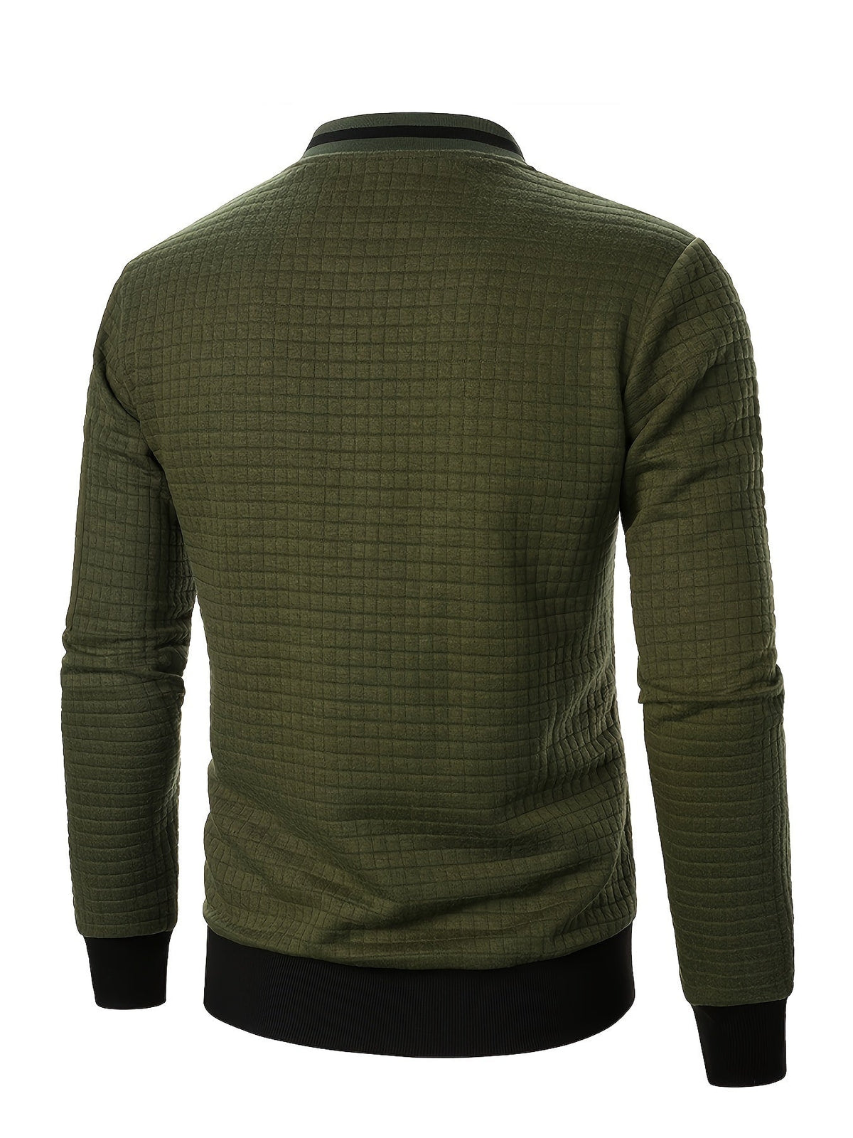 Men's textured stand-collar zip-up bomber jacket in khaki, black, dark gray, military green, navy and burgundy, side view 3