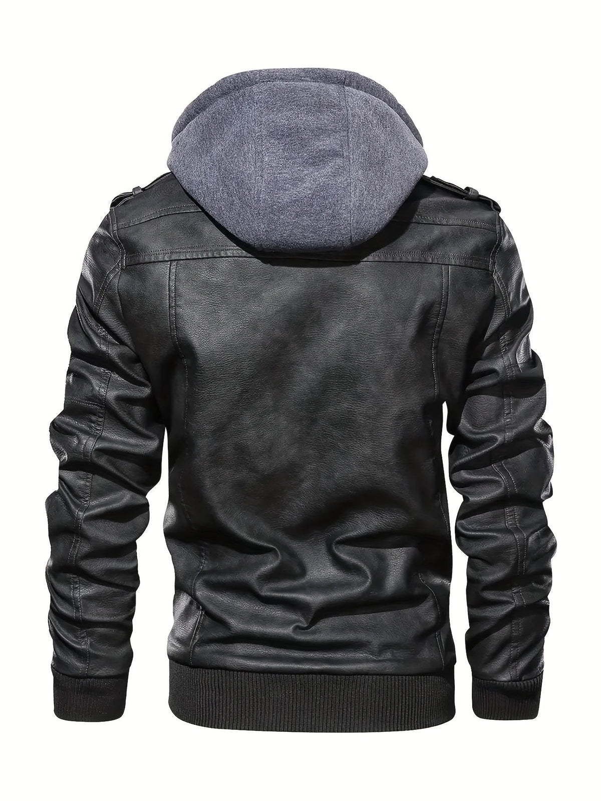 Kessoro men's hooded moto biker jacket in black, dark grey or coffee brown, view 2 of 30
