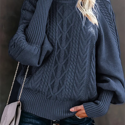 Kessoro women's textured cable-knit half-collar sweater in navy, black, dark grey, khaki and green