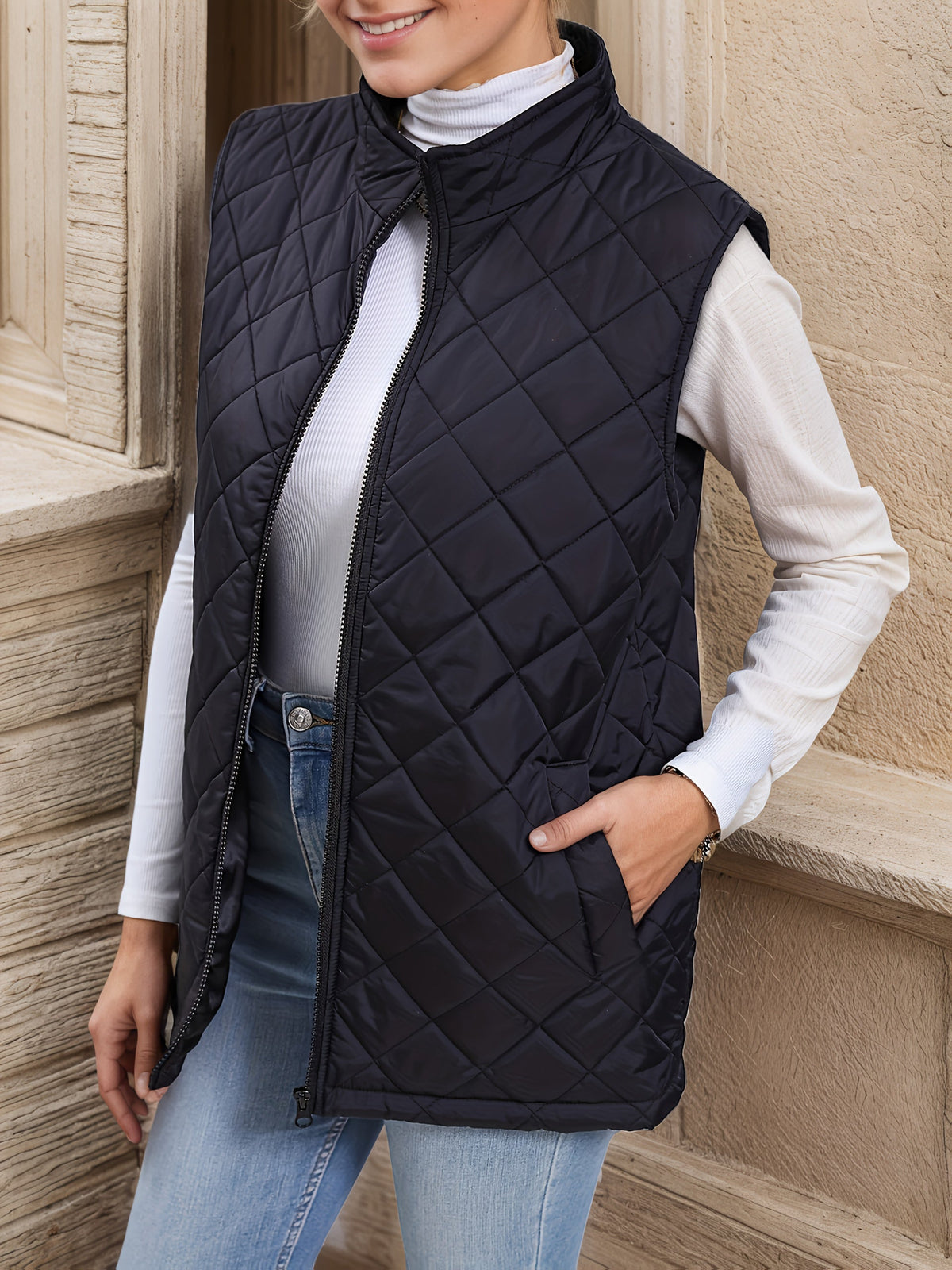 Kessoro Women's Diamond-Quilted Longline Vest in black - women's apparel, view 3 of 5