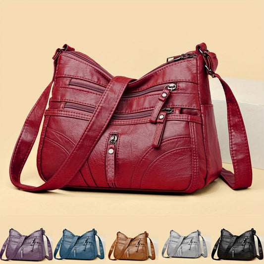 Kessoro women's vintage relaxed slouch shoulder bag in red, brown, black, gray, purple and blue
