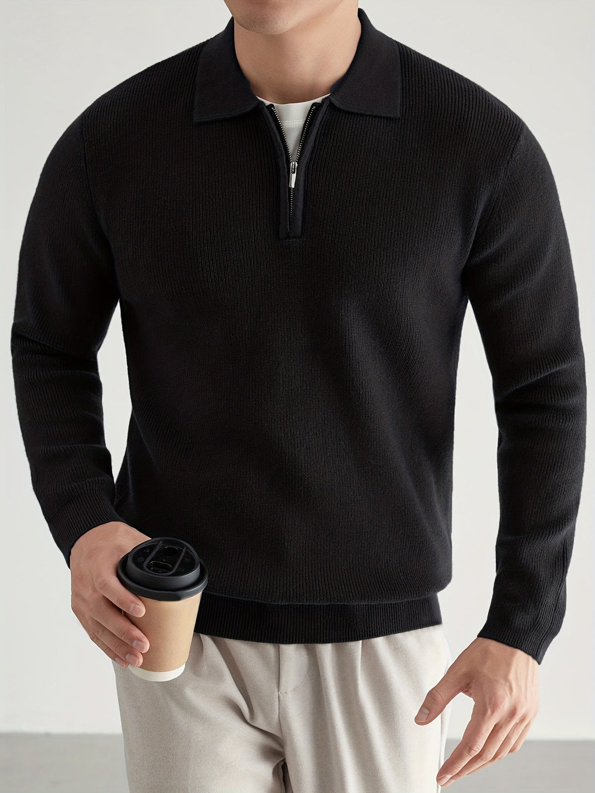 Kessoro men's refined quarter-zip collared polo sweater in smart muted colourways