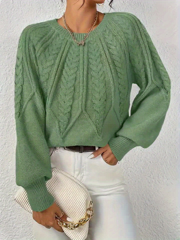 Kessoro women's cable-knit round-neck sweater in neutral and jewel-tone colourways, women's knitwear — view 11 of 23