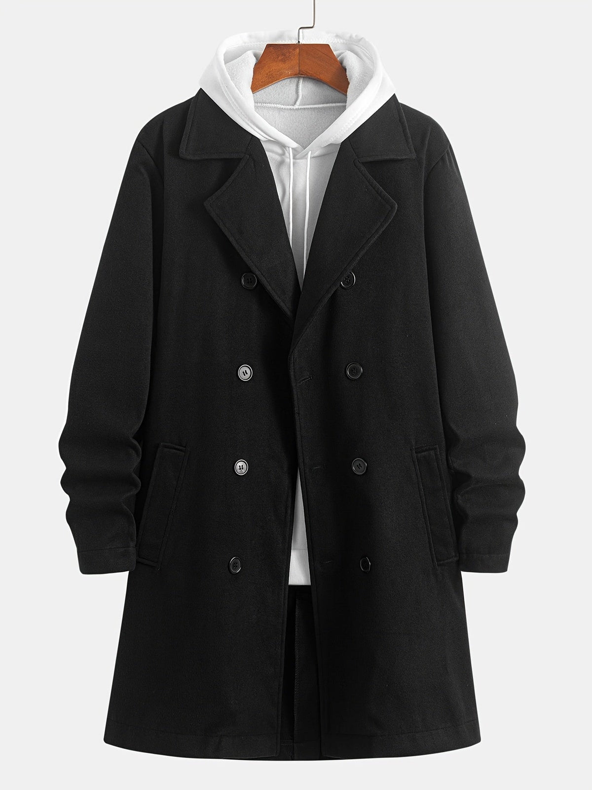 Kessoro men's double-breasted tailored overcoat in black, view 4 of 7