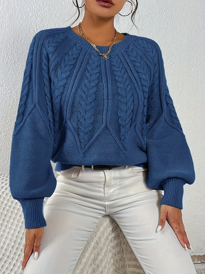 Kessoro women's relaxed cable-knit lantern-sleeve sweater in matcha, beige, burgundy, navy and camel