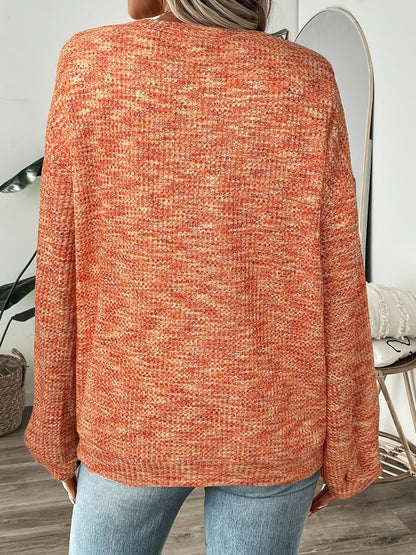 Kessoro women's relaxed waffle-knit pullover sweater in a warm orange-red colourway