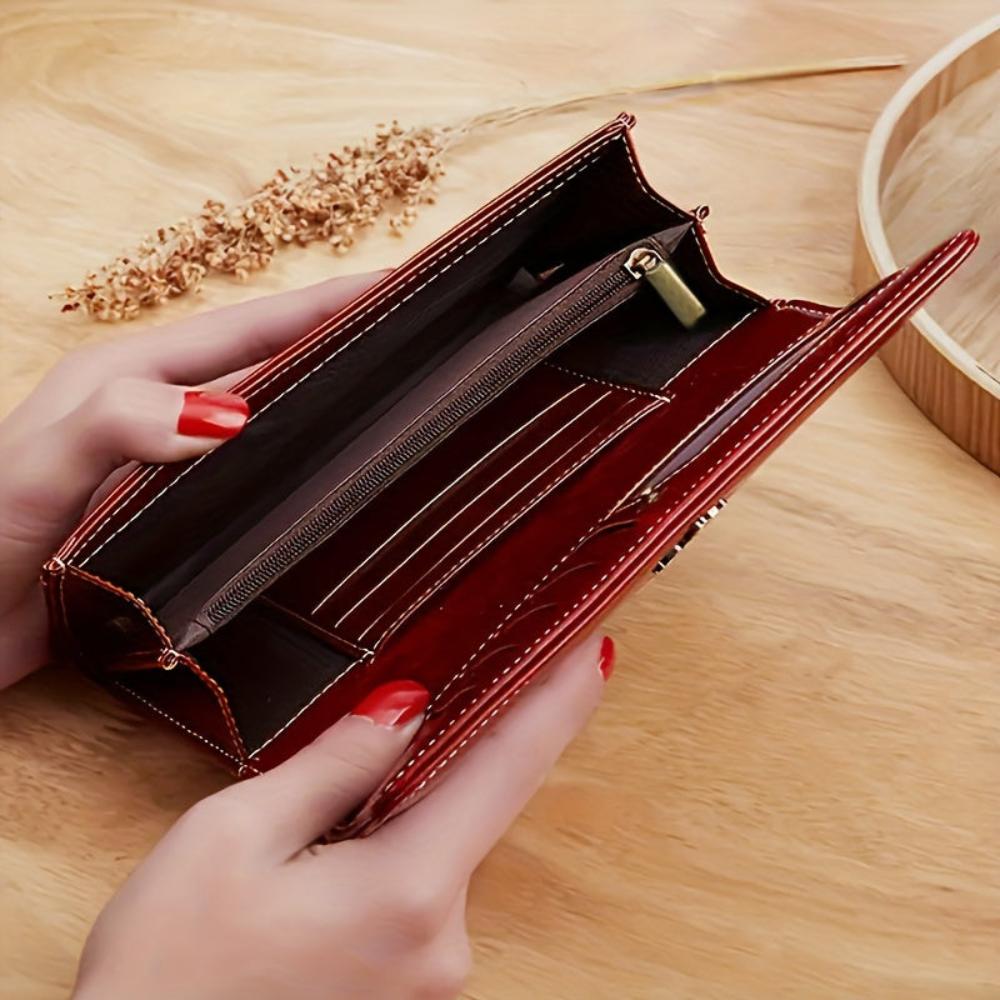 Kessoro women's premium flap long wallet in red, black, brown and blue