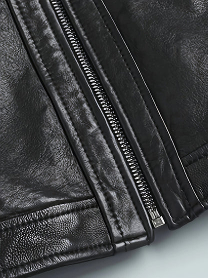 Kessoro men's stand-collar zip-front moto jacket in black and coffee brown - product view 4
