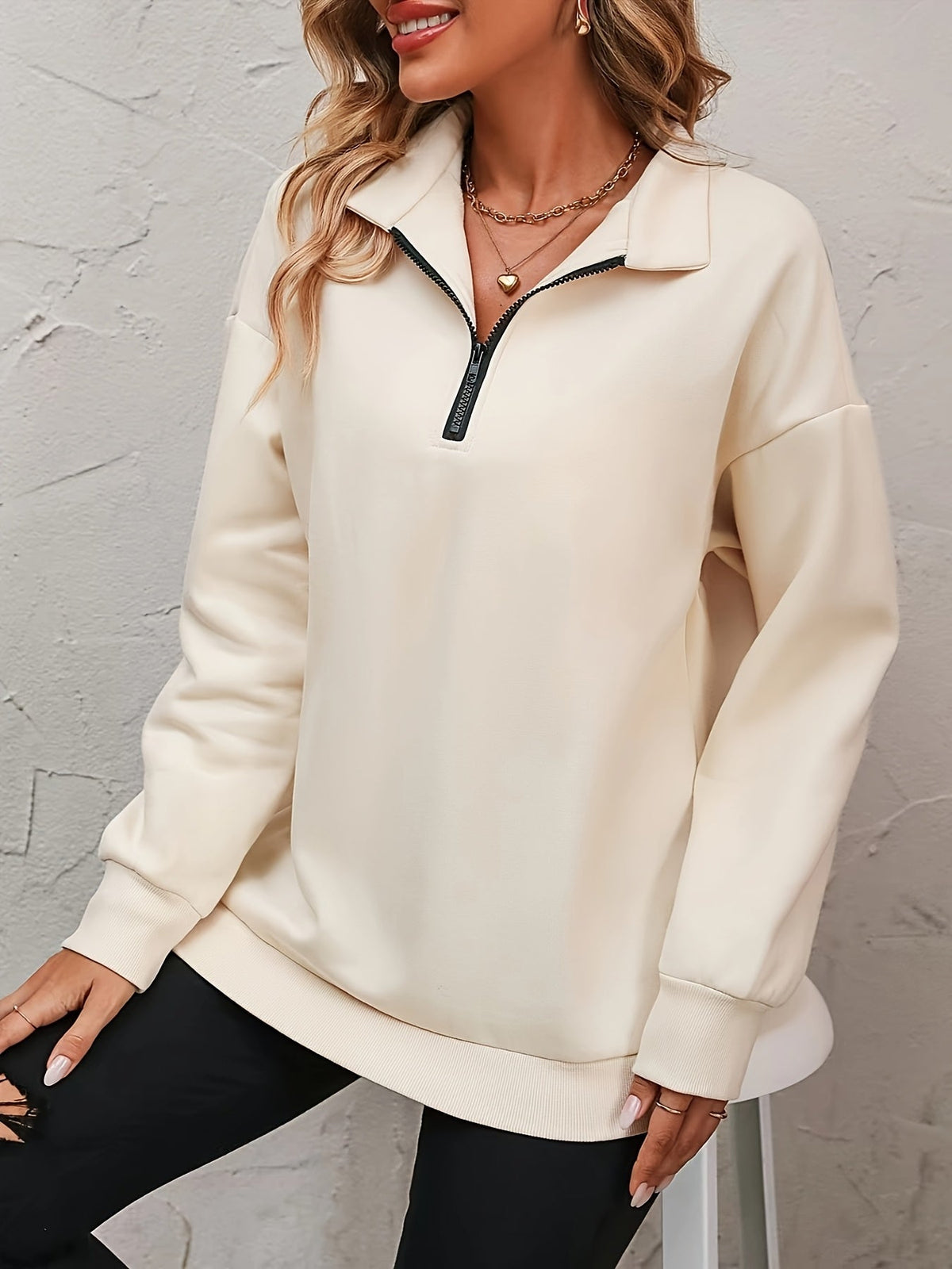 Kessoro women's relaxed collared half-zip sweatshirt in soft everyday colourways
