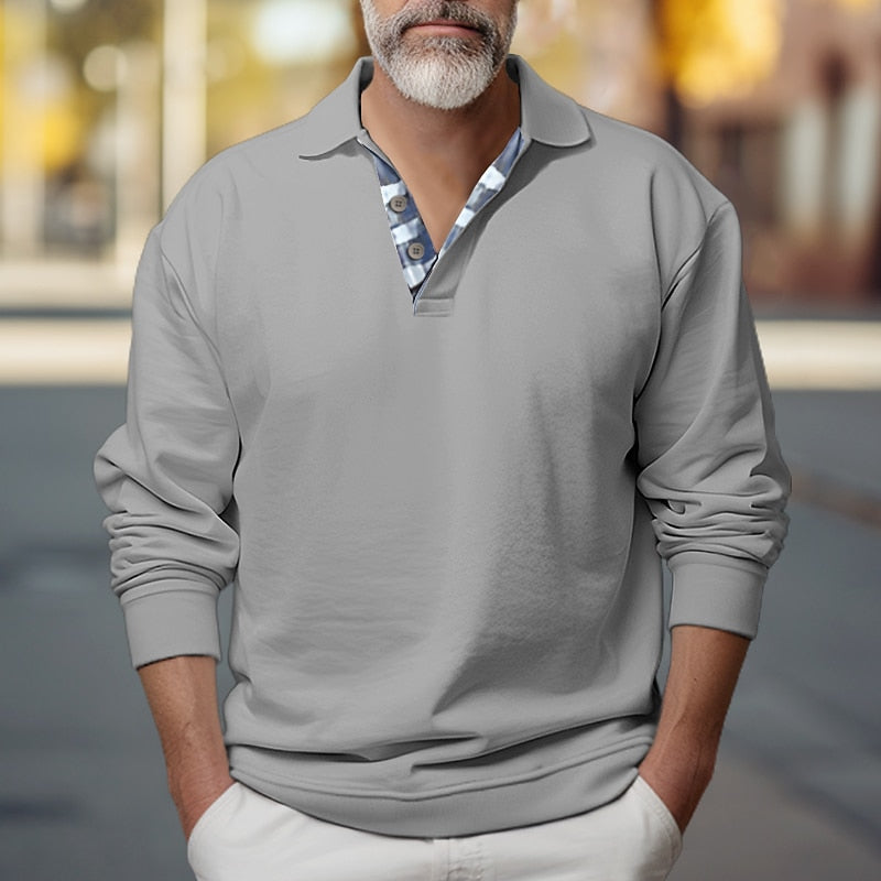 Kessoro men's polo-collar button sweatshirt in blue, white, black, khaki and grey