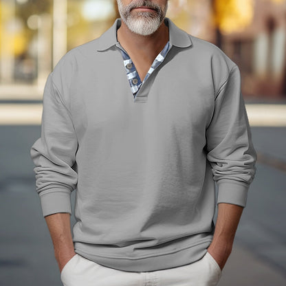Kessoro men's polo-collar button sweatshirt in blue, white, black, khaki and grey
