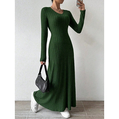 Kessoro women's ribbed long-sleeve fitted maxi dress with an elongating silhouette