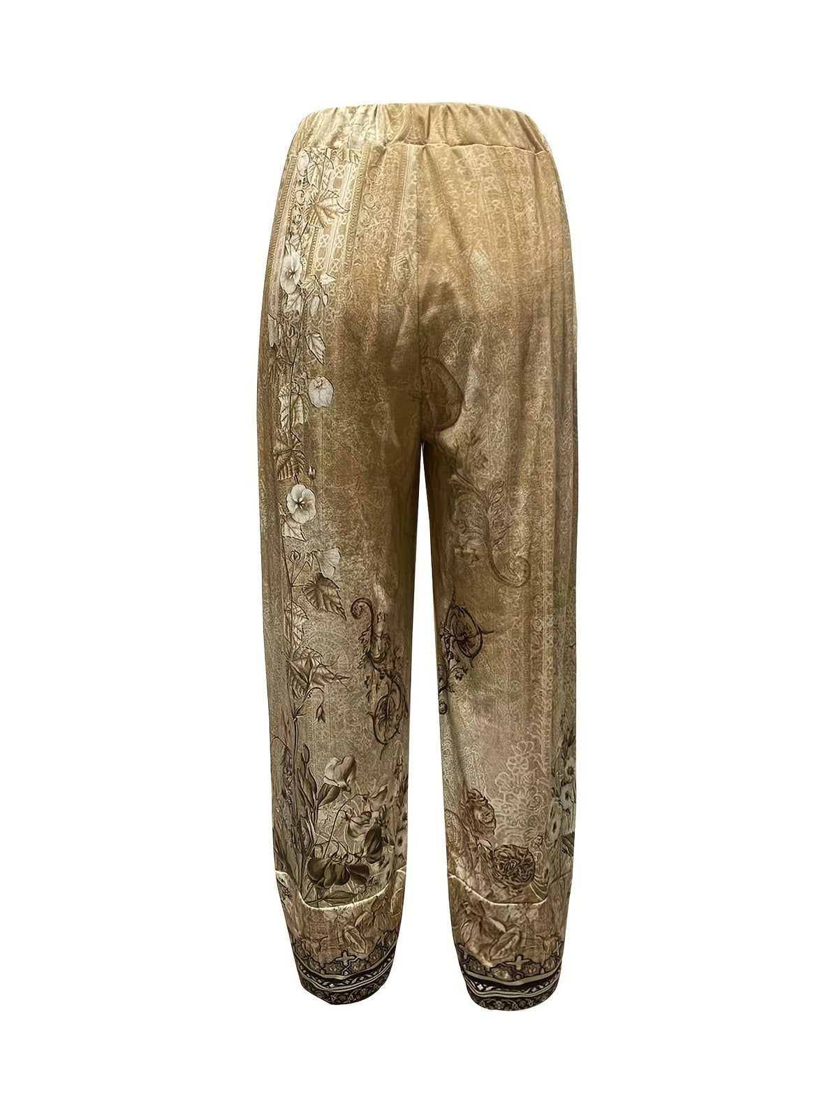 Kessoro women's botanical print elastic-waist cropped trousers in vintage plant and retro colours