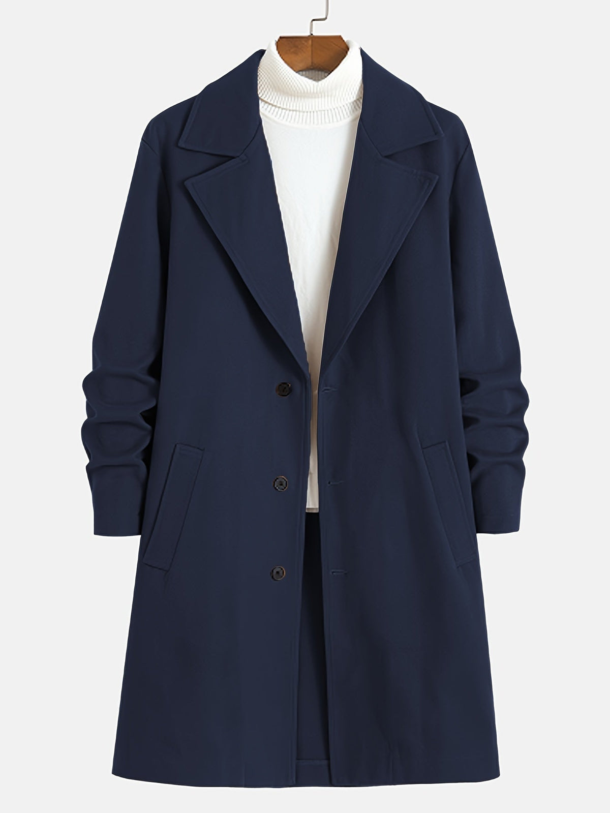 Kessoro men's tailored longline overcoat in brown or navy, view 10 of 13