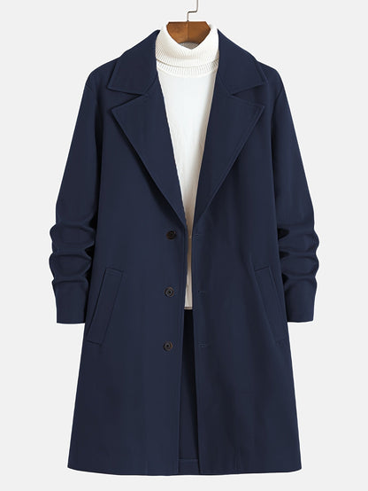 Kessoro men's tailored longline overcoat in brown or navy, view 10 of 13