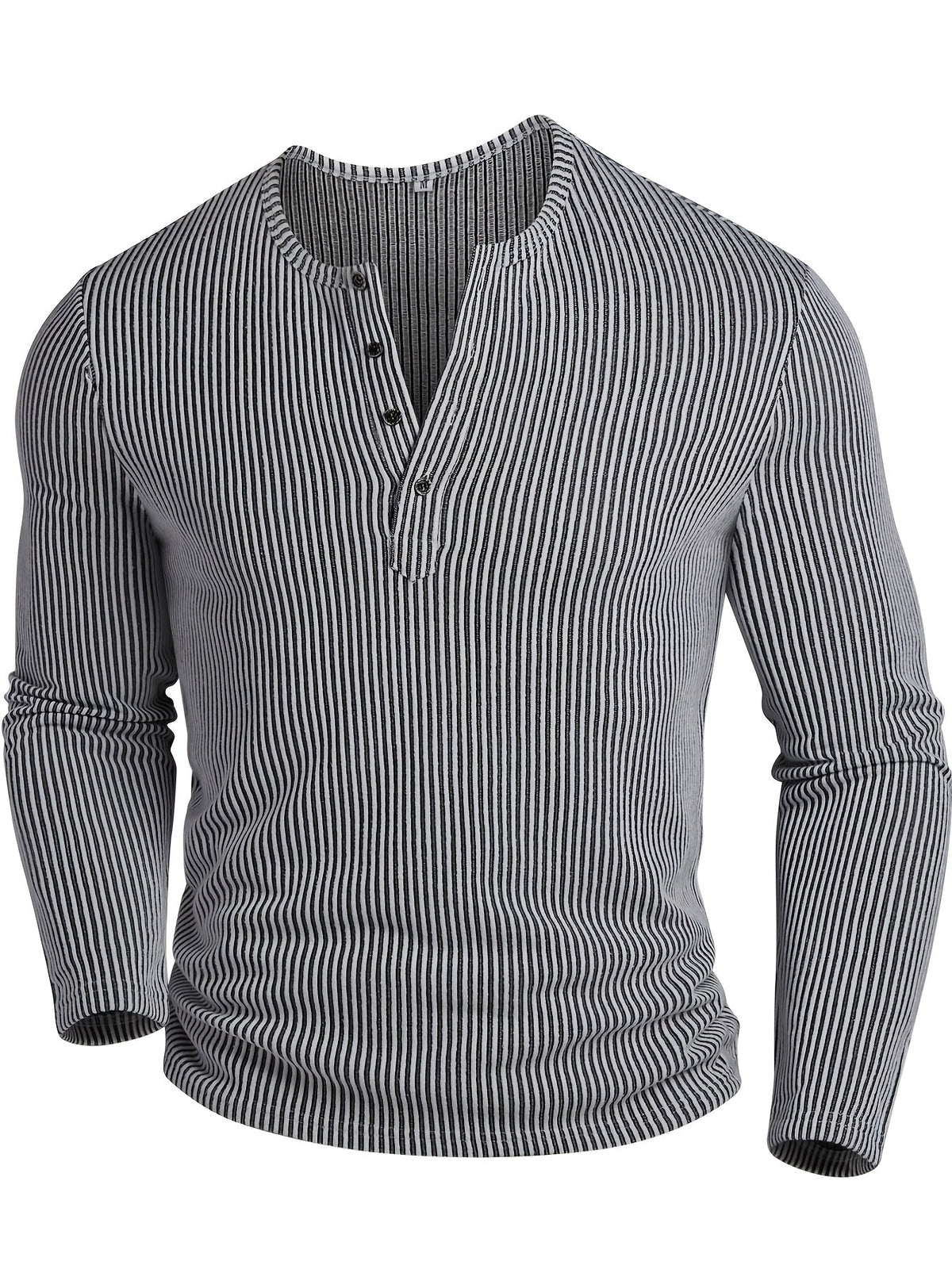 Kessoro men's ribbed textured long-sleeve henley shirt in dark grey, dark brown, army green and white