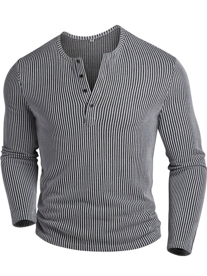 Kessoro men's ribbed textured long-sleeve henley shirt in dark grey, dark brown, army green and white