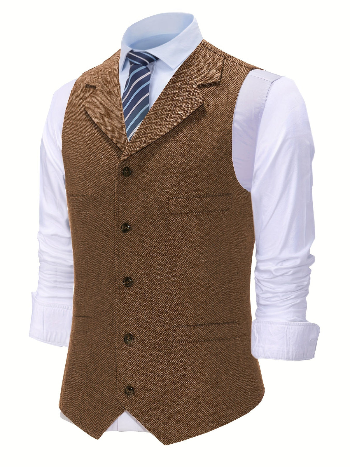 Kessoro Men's Refined Herringbone Tailored Waistcoat in black, coffee brown, royal blue, green and light brown - men's apparel, view 33 of 35