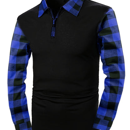 Kessoro men's half-zip contrast check collared shirt in mixed neutral and check colourways