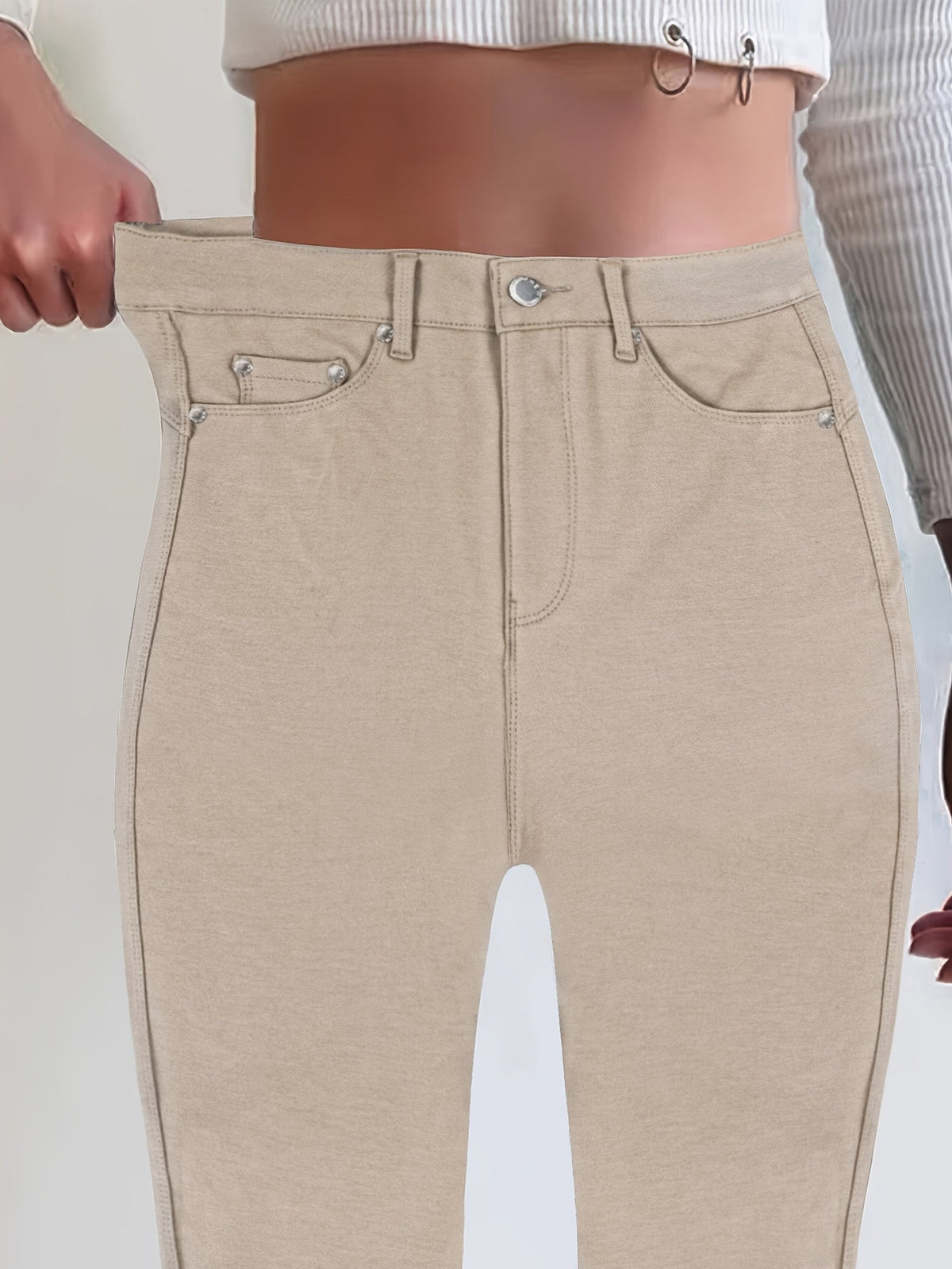 Kessoro women's high-waisted stretch skinny jeans shown in a range of denim and solid colourways