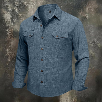 Kessoro men's relaxed-fit flap-pocket utility shirt in blue, grey, beige and pink tones, view 10